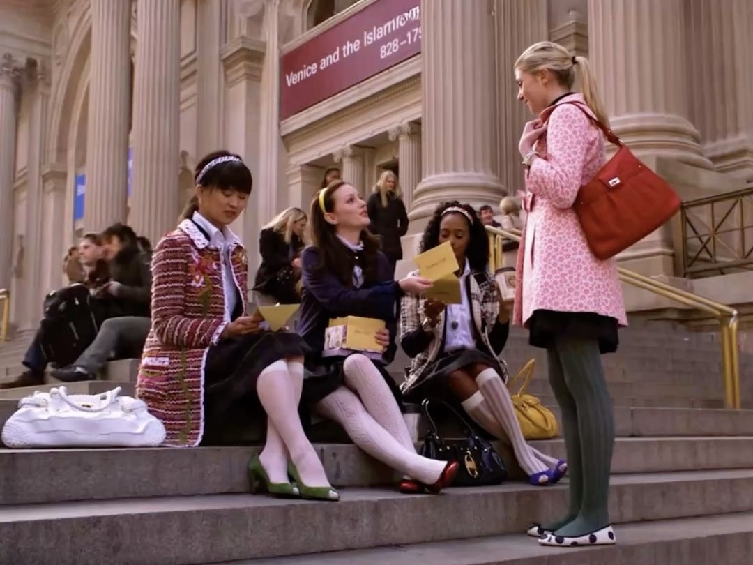 Girls on school steps